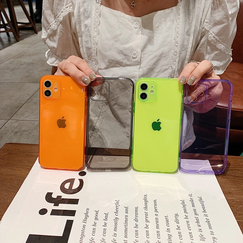 Custom Design Shock Proof Durable TPU Fluorescent Neon Pure Color Transparent Phone Case for iPhone 13 PRO Max