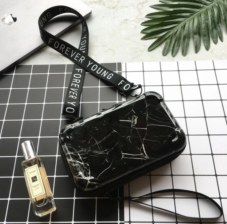 Custom ABS+PC Portable Waterproof Marble Makeup Case Outdoor Girl′s Crossbody Hard Shell Bag Fashion Cosmetic Washable Case