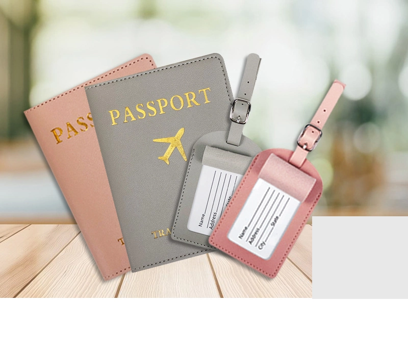 Ea226 Leather Customized Tags ID Wholesale Custom Air Tag Travel Wallet Card Passport Holder and Luggage Tag Set