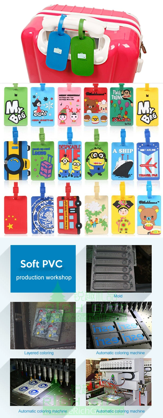 Wholesale Cheap Bulk Personalized Custom Shape PVC Label Rubber Luggage Tags for Promotion