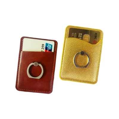 Titular de la tarjeta de crédito de la identificación del teléfono móvil adhesivo Adhesivo Titular de la tarjeta del teléfono celular de cuero de lujo con anillo