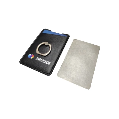 Titular de la tarjeta de crédito del teléfono celular del cuero de la PU de RFID con el soporte del anillo del apretón del dedo