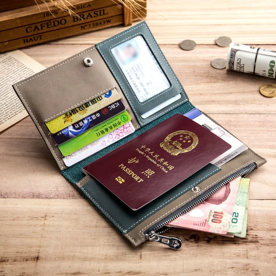 Al994 RFID Genuino Dinero pequeño Tarjeta de crédito Cartera de cuero Negro Diseñador familiar Porta pasaporte personalizado