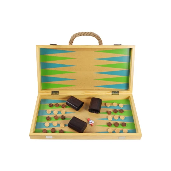 Backgammon educativo del tablero de ajedrez del barniz de madera de los niños con las piezas de ajedrez (90356)