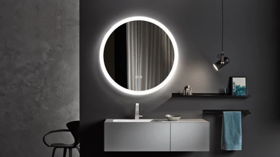 Hesonth Espejo de baño LED redondo de 60 cm con luz LED antiniebla iluminada para baño, espejo de tocador de maquillaje inteligente, interruptor de atenuación táctil, espejo de baño LED de temperatura de color