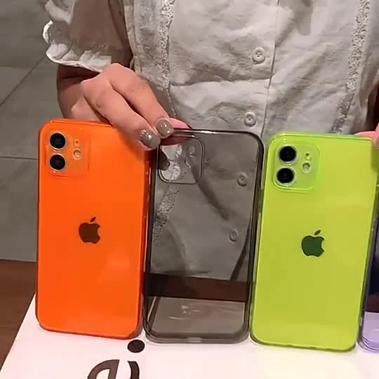 Funda de teléfono transparente de color puro de neón fluorescente de TPU duradera a prueba de golpes de diseño personalizado para iPhone 13 PRO Max